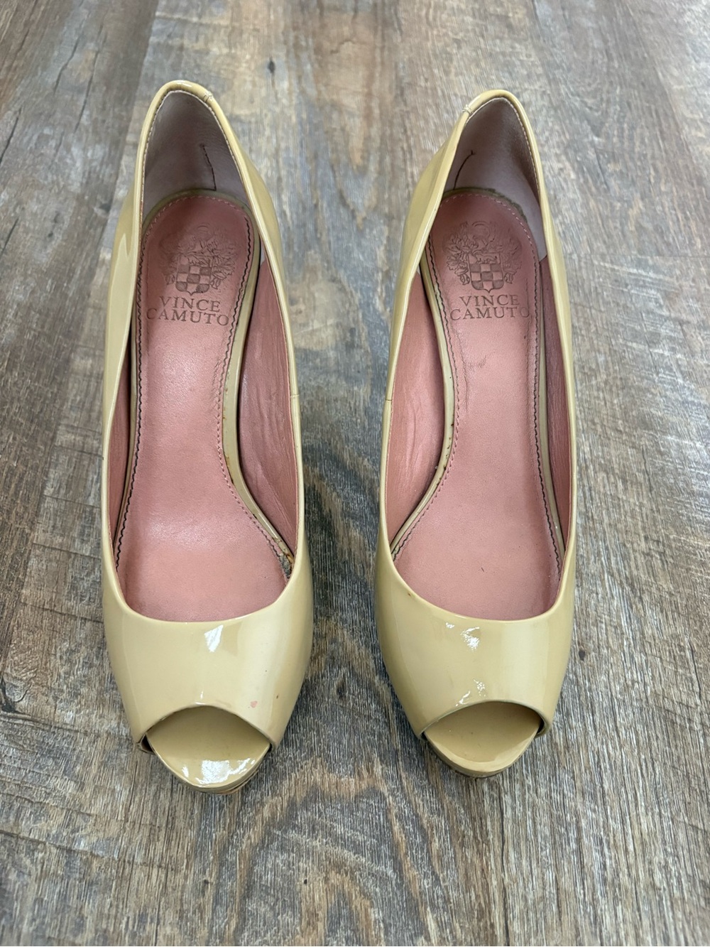 Vince Camuto Yellow Patent Peep-Toe Heels